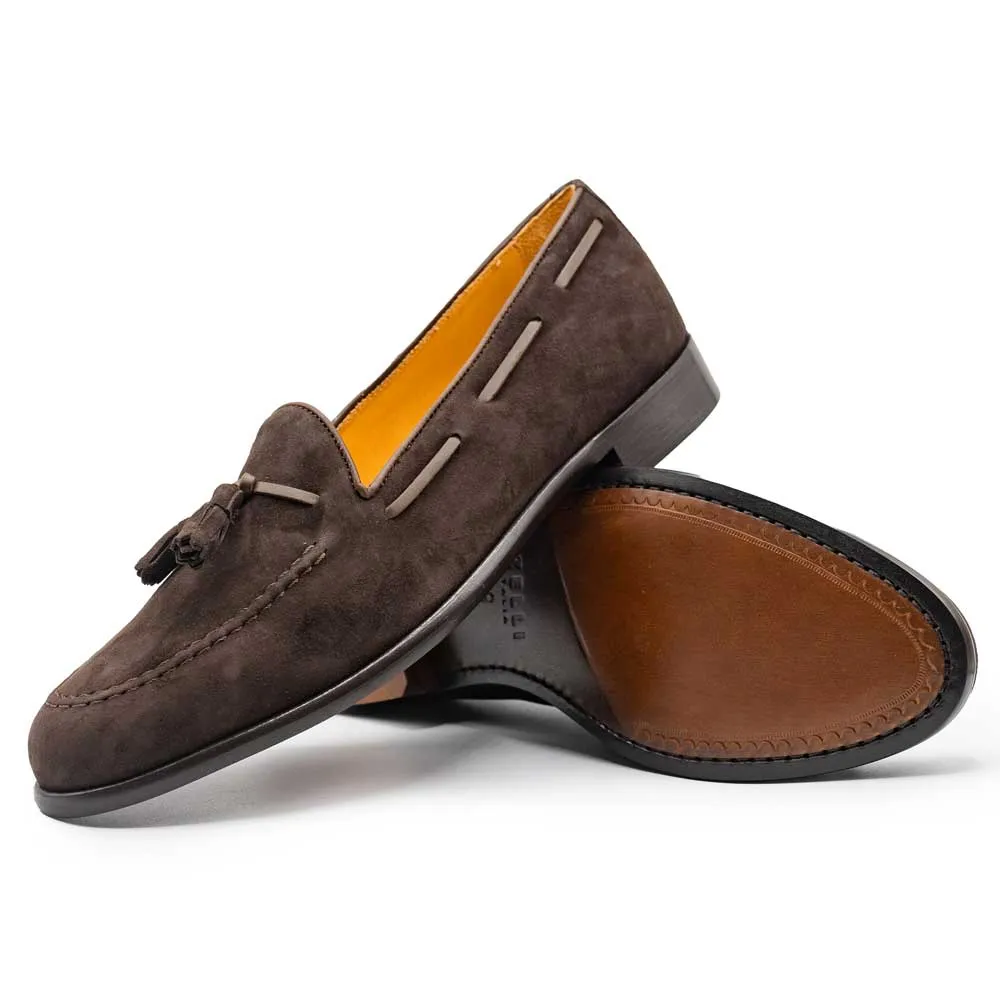 16-583-NIC FRANCO Italian Suede Goatskin Tassel Loafer, Nicotine