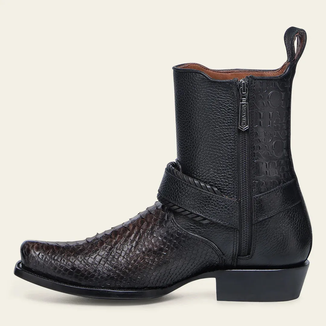 1J3KPH - Cuadra black casual cowboy python skin zip ankle boots for men