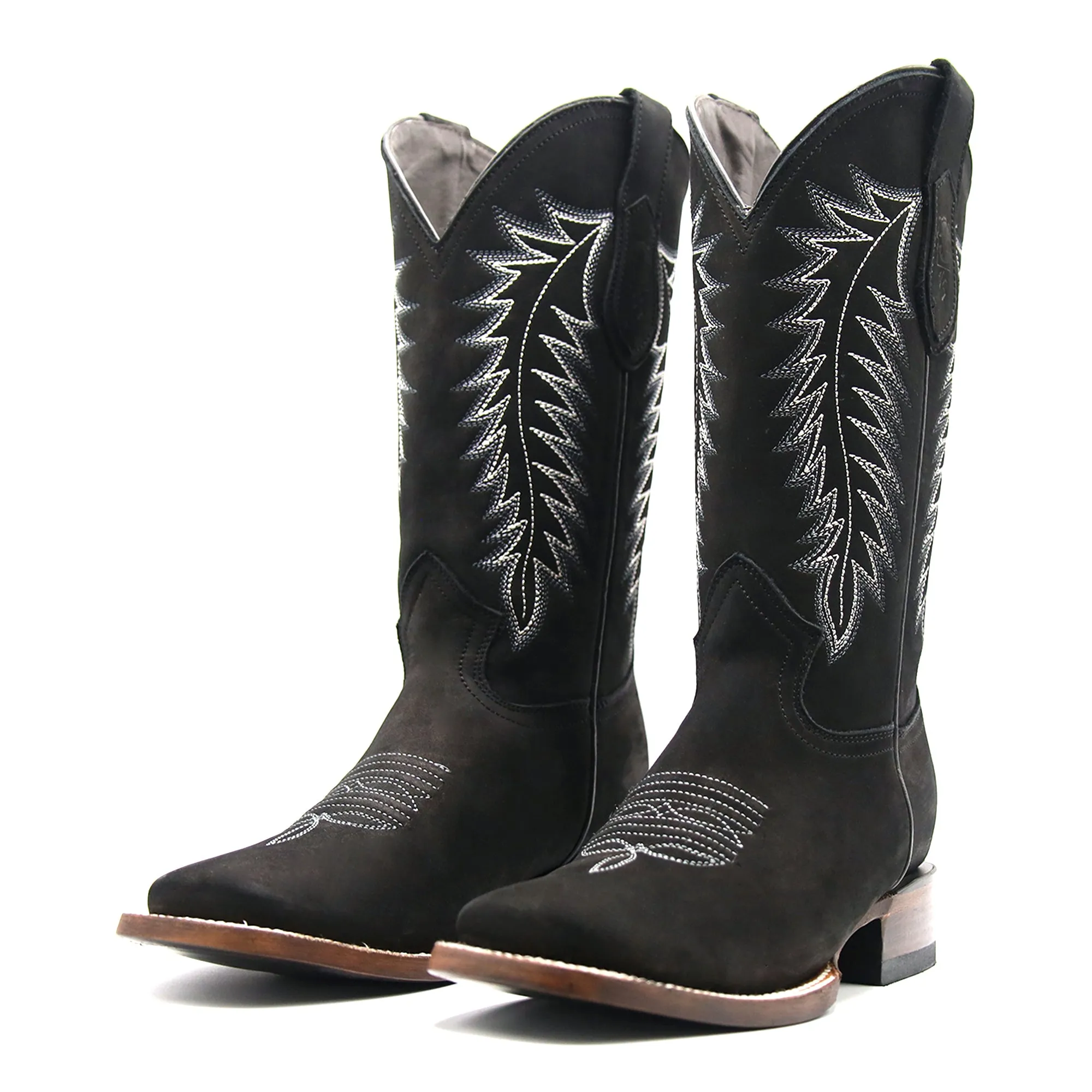 2460082601 WOMEN WIDE SQUARE TOE NOBUCK BLACK LEATHER BOOT