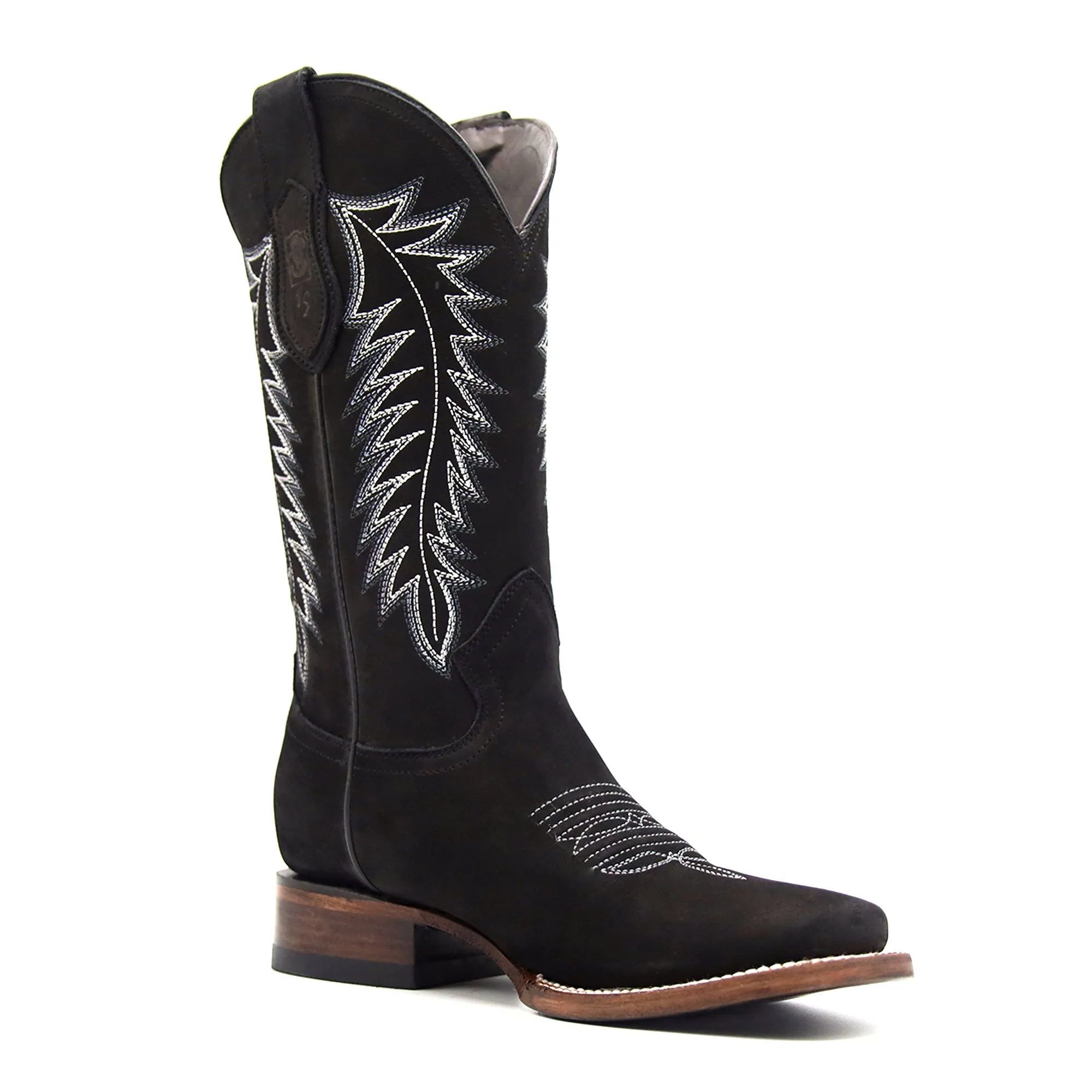 2460082601 WOMEN WIDE SQUARE TOE NOBUCK BLACK LEATHER BOOT