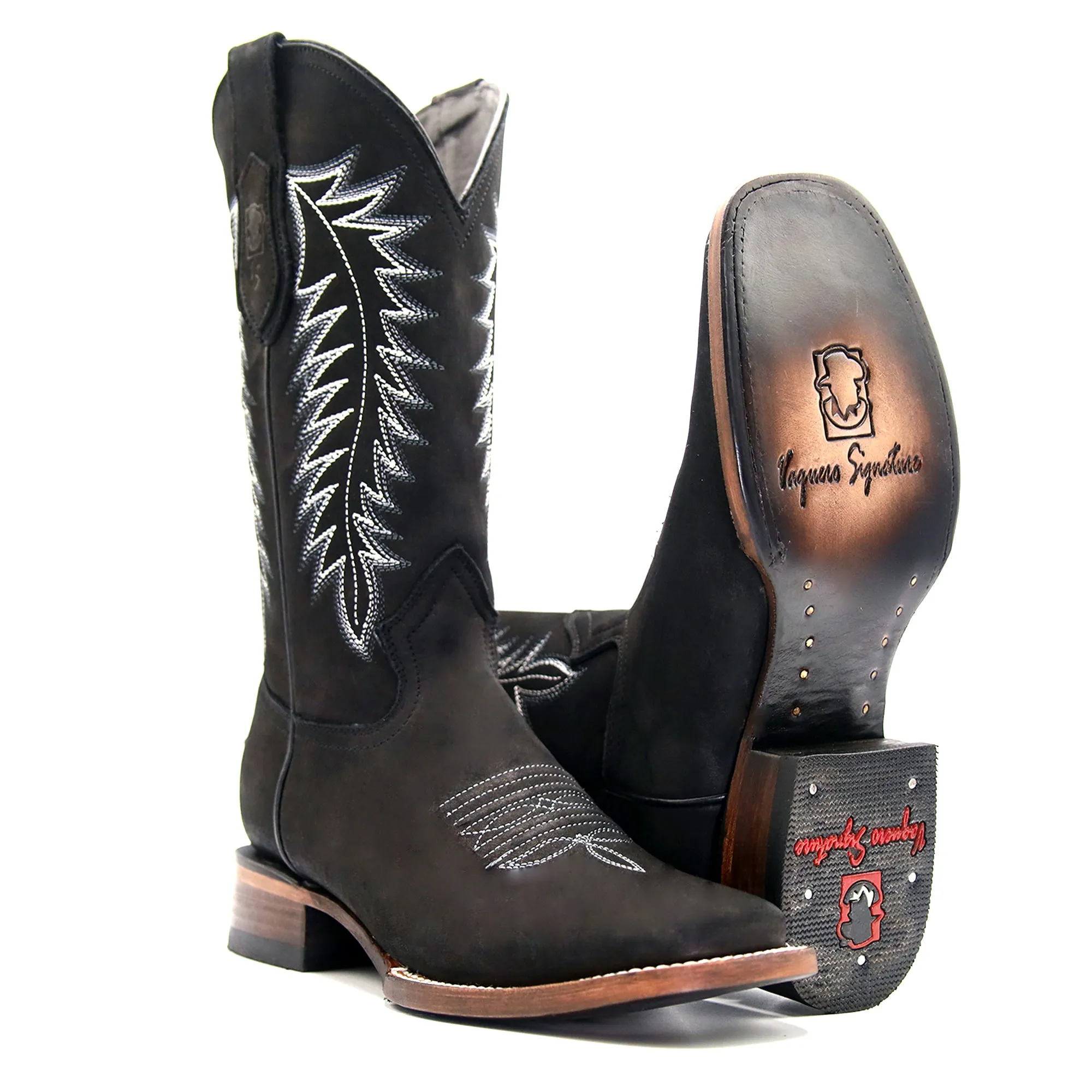 2460082601 WOMEN WIDE SQUARE TOE NOBUCK BLACK LEATHER BOOT