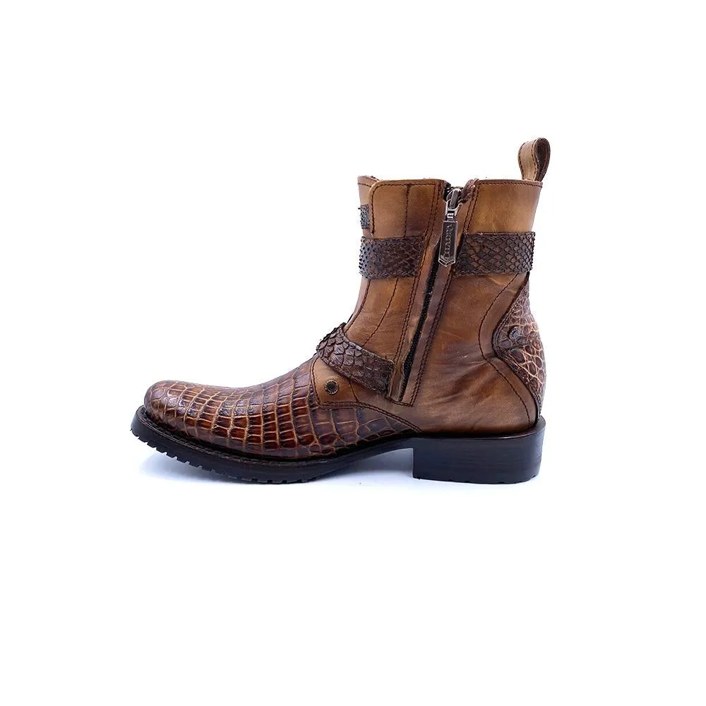 2T13AP - Cuadra brown casual cowboy alligator leather zip ankle boots for men