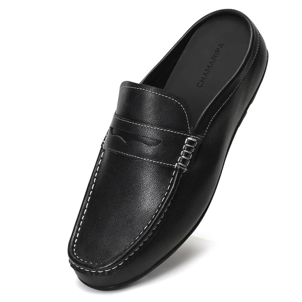 5 CM / 1.95 Inches Taller - CMR CHAMARIPA Height Increasing Loafers Shoes Black Leather Dress Slipper Elevator Moccasins Driving Shoes