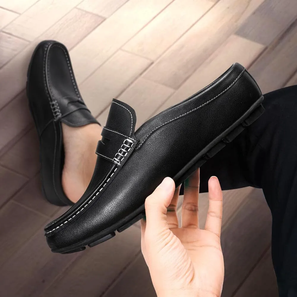 5 CM / 1.95 Inches Taller - CMR CHAMARIPA Height Increasing Loafers Shoes Black Leather Dress Slipper Elevator Moccasins Driving Shoes