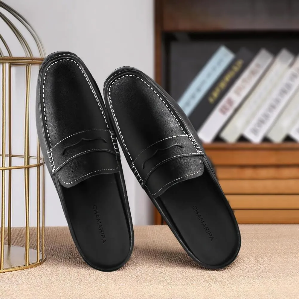 5 CM / 1.95 Inches Taller - CMR CHAMARIPA Height Increasing Loafers Shoes Black Leather Dress Slipper Elevator Moccasins Driving Shoes