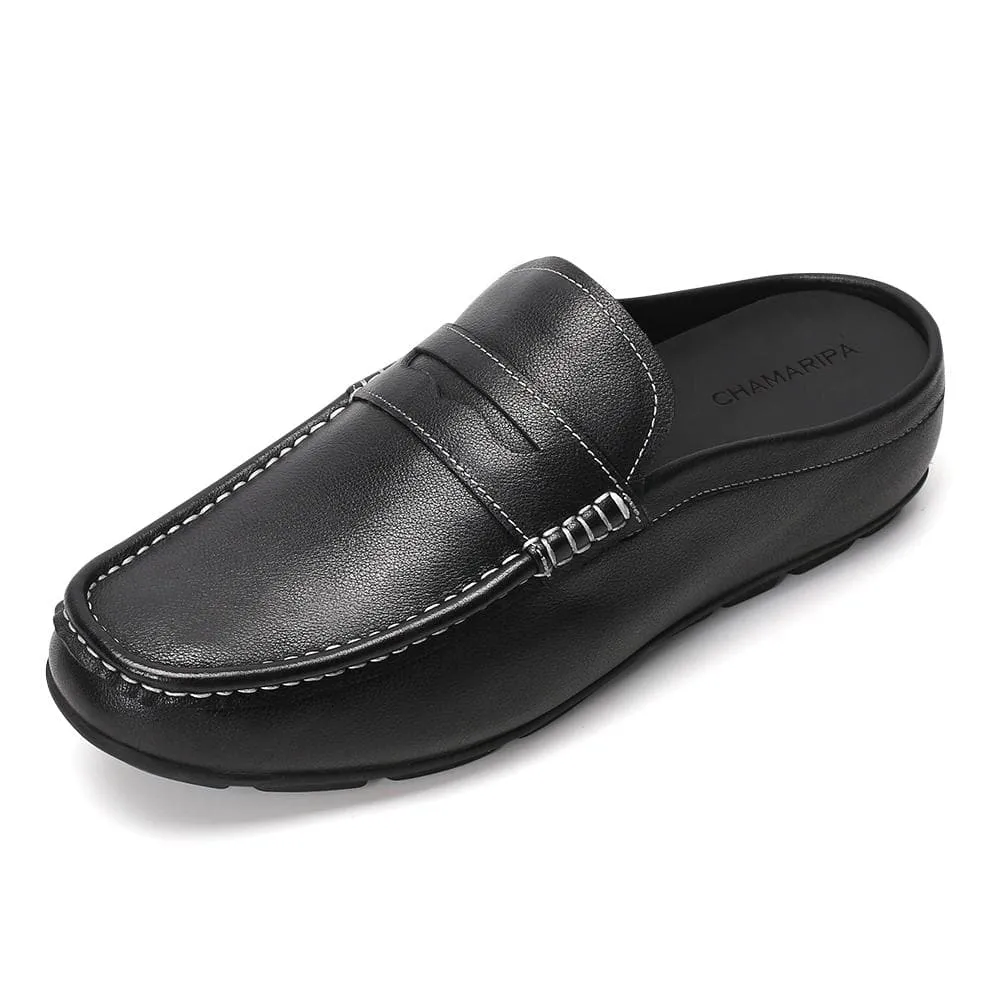 5 CM / 1.95 Inches Taller - CMR CHAMARIPA Height Increasing Loafers Shoes Black Leather Dress Slipper Elevator Moccasins Driving Shoes