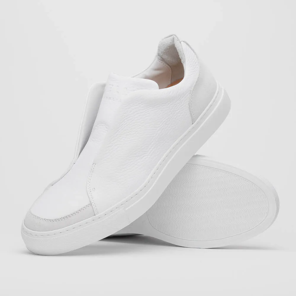 65-225-WHT SPETTACOLARE Italian Pebble Grain Calfskin Sneakers White