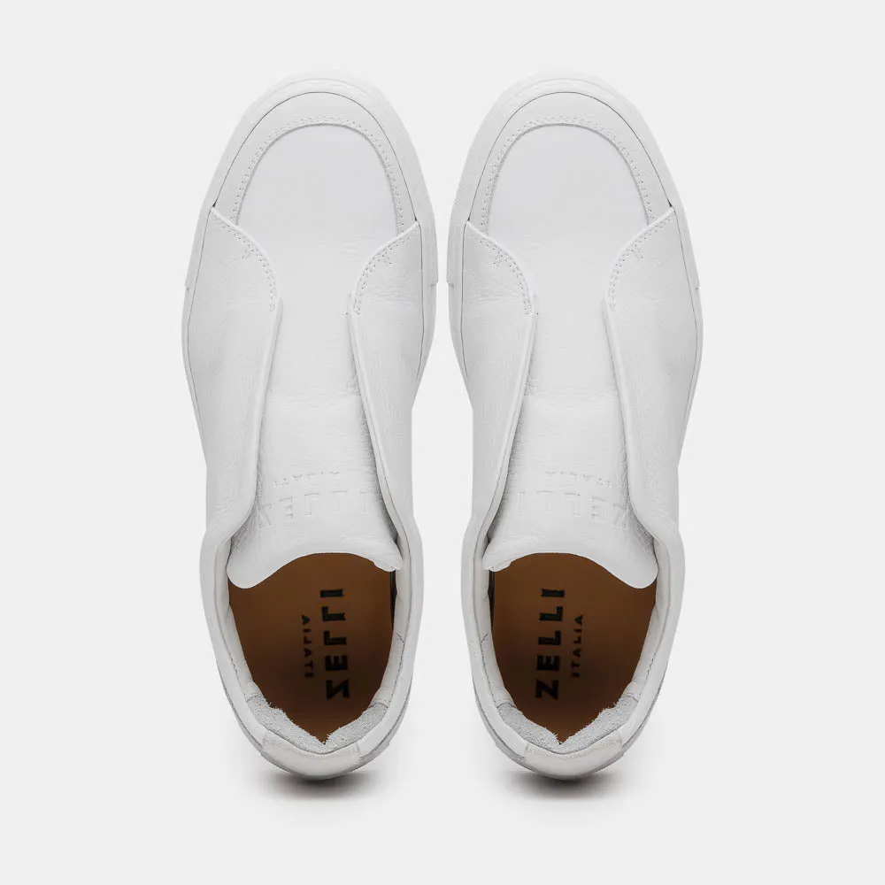 65-225-WHT SPETTACOLARE Italian Pebble Grain Calfskin Sneakers White