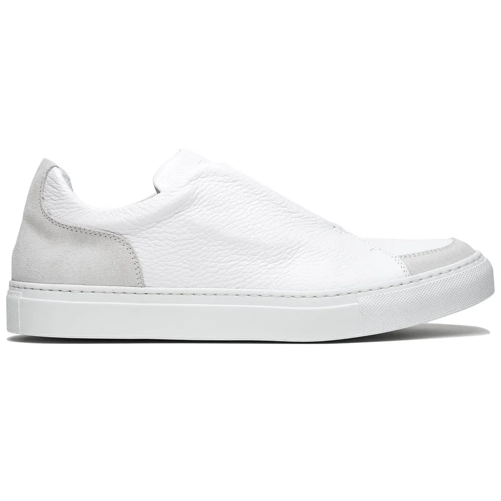 65-225-WHT SPETTACOLARE Italian Pebble Grain Calfskin Sneakers White