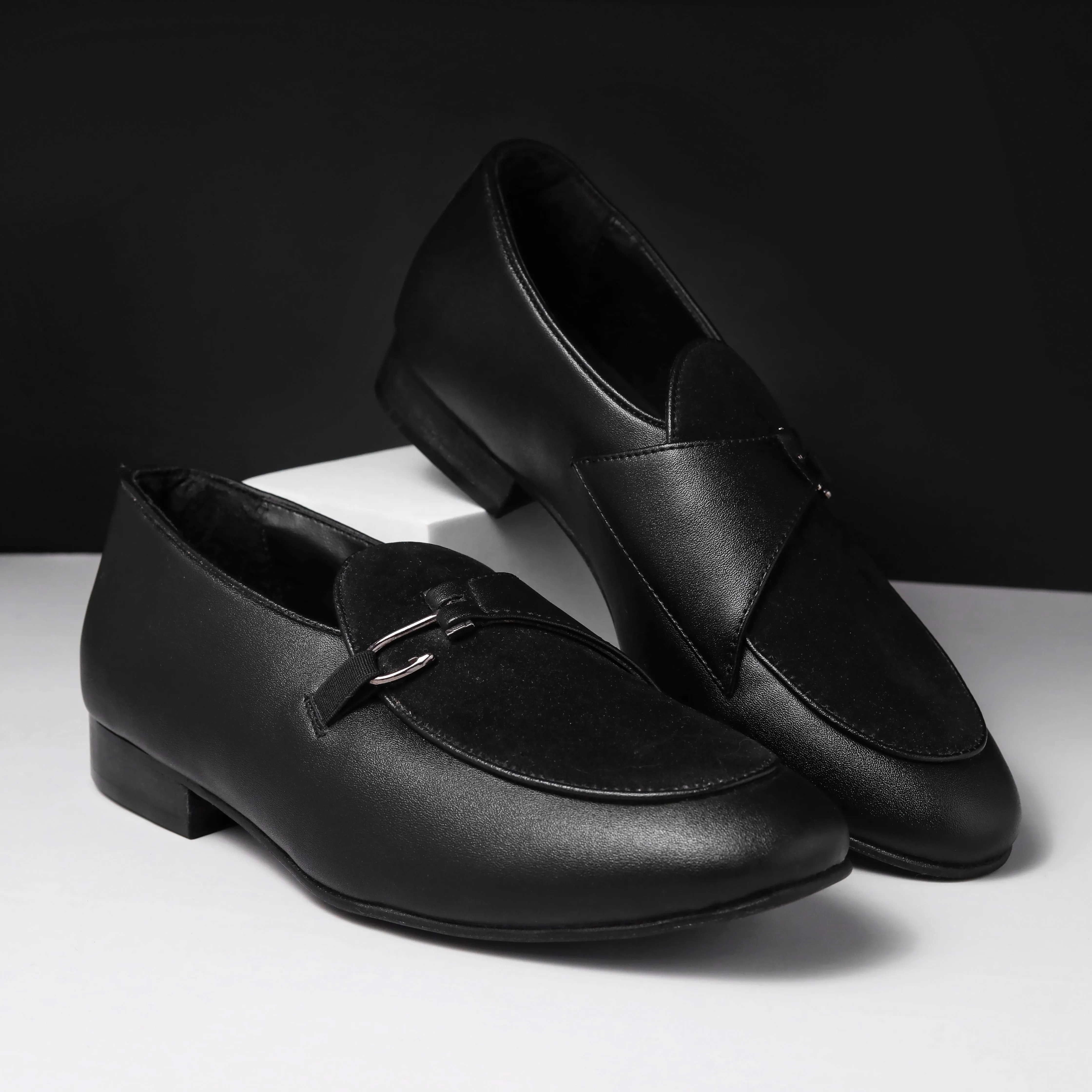 Anchor Black  Buckle Loafers.