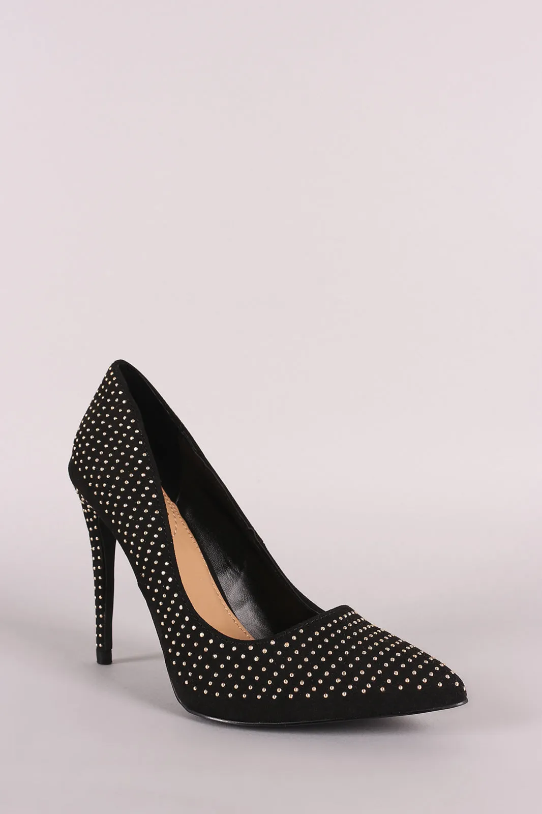 Anne Michelle Studded Suede Pointy Toe Stiletto Pump