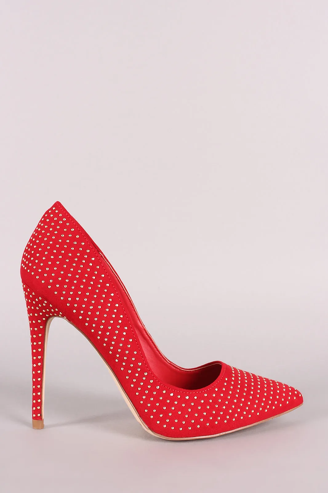 Anne Michelle Studded Suede Pointy Toe Stiletto Pump