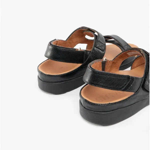 ARUBA Ladies Leather Wedge Sandals All Black