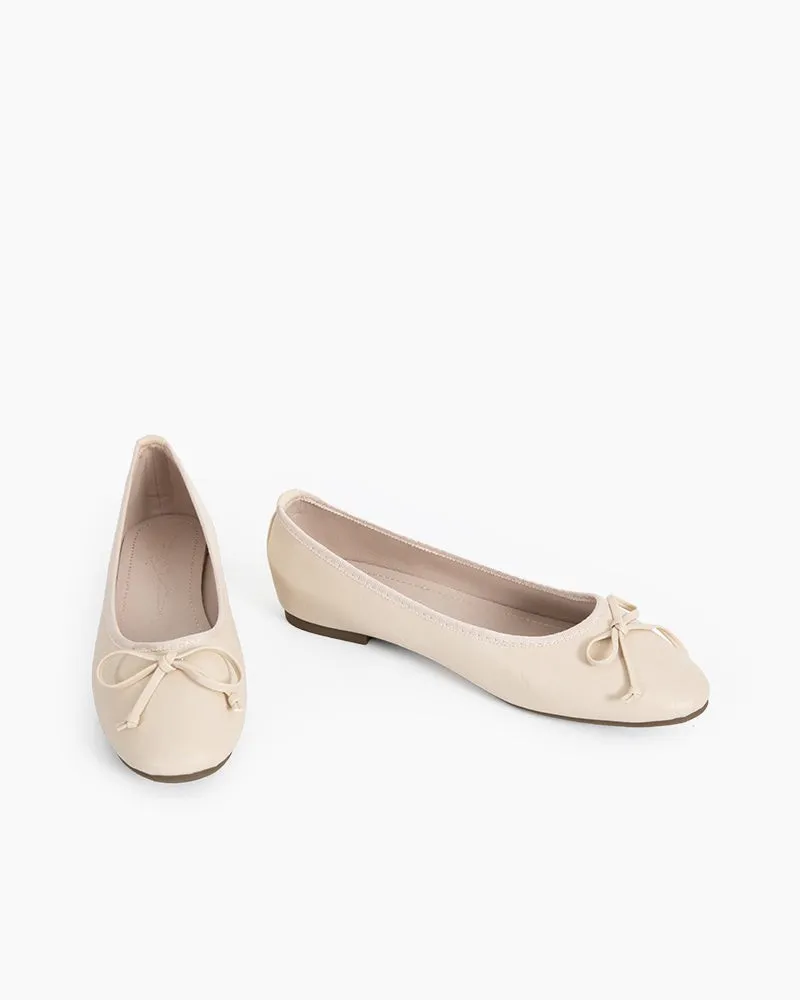 Aurora Leather Round Toe Bow Ballet Flats