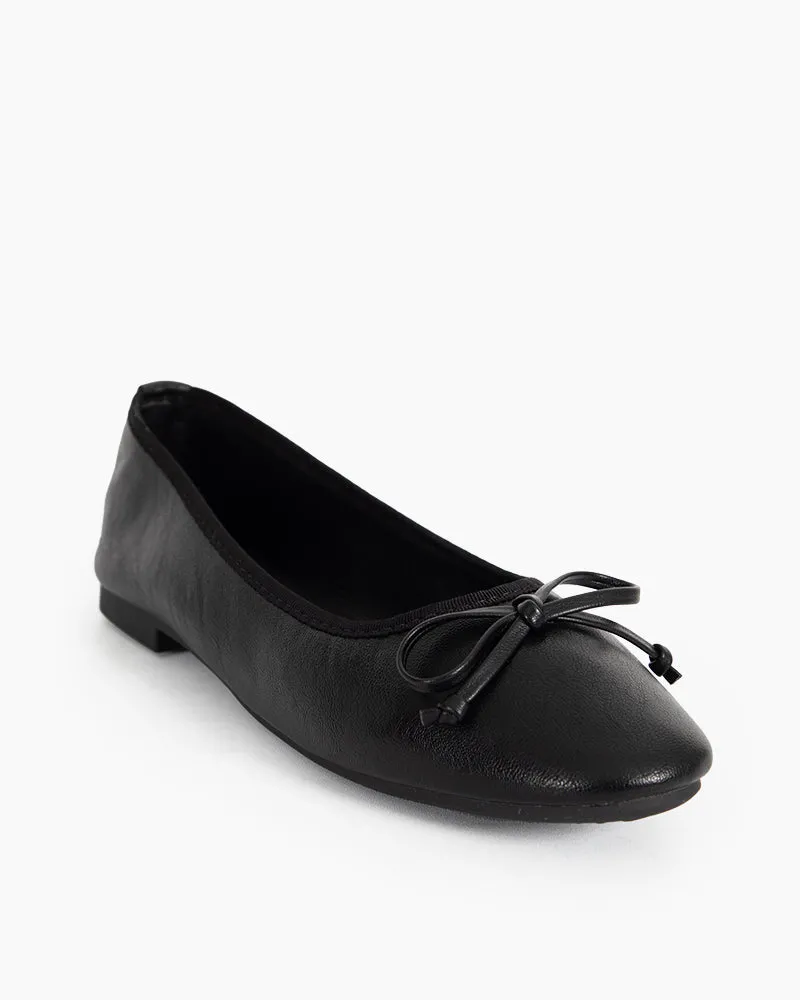 Aurora Leather Round Toe Bow Ballet Flats