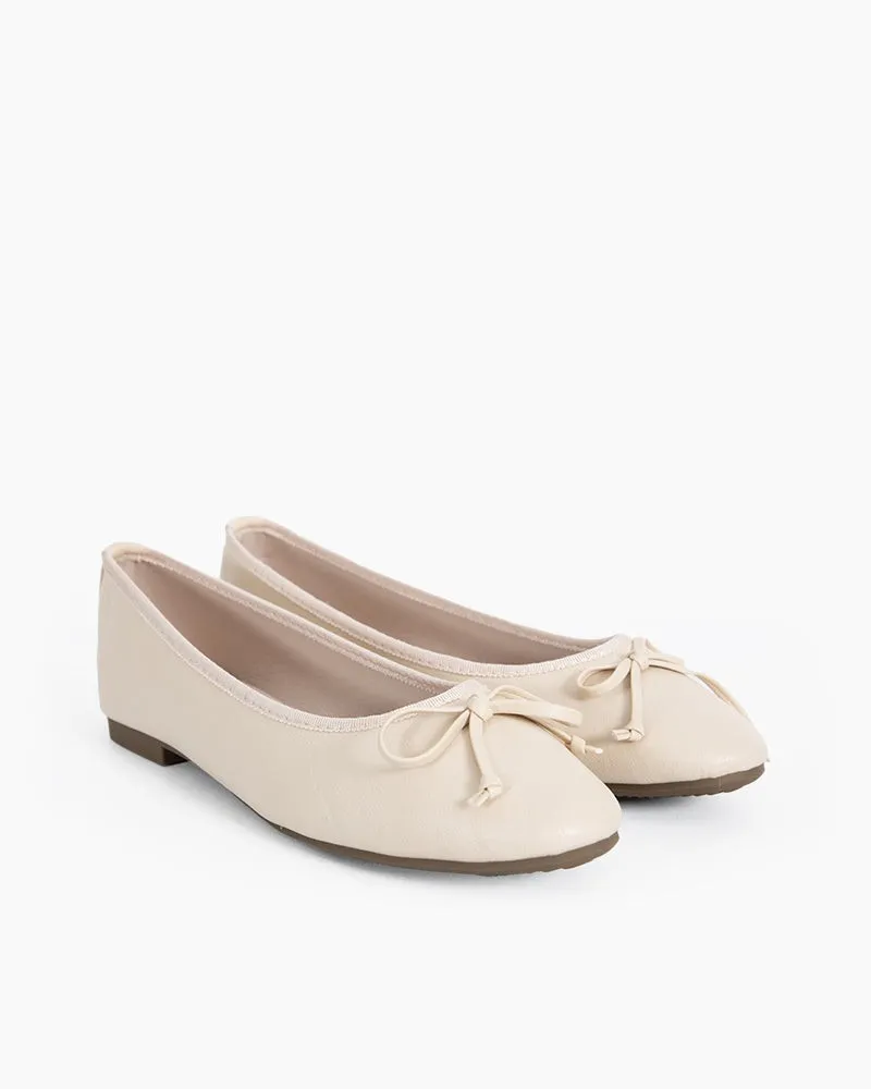 Aurora Leather Round Toe Bow Ballet Flats