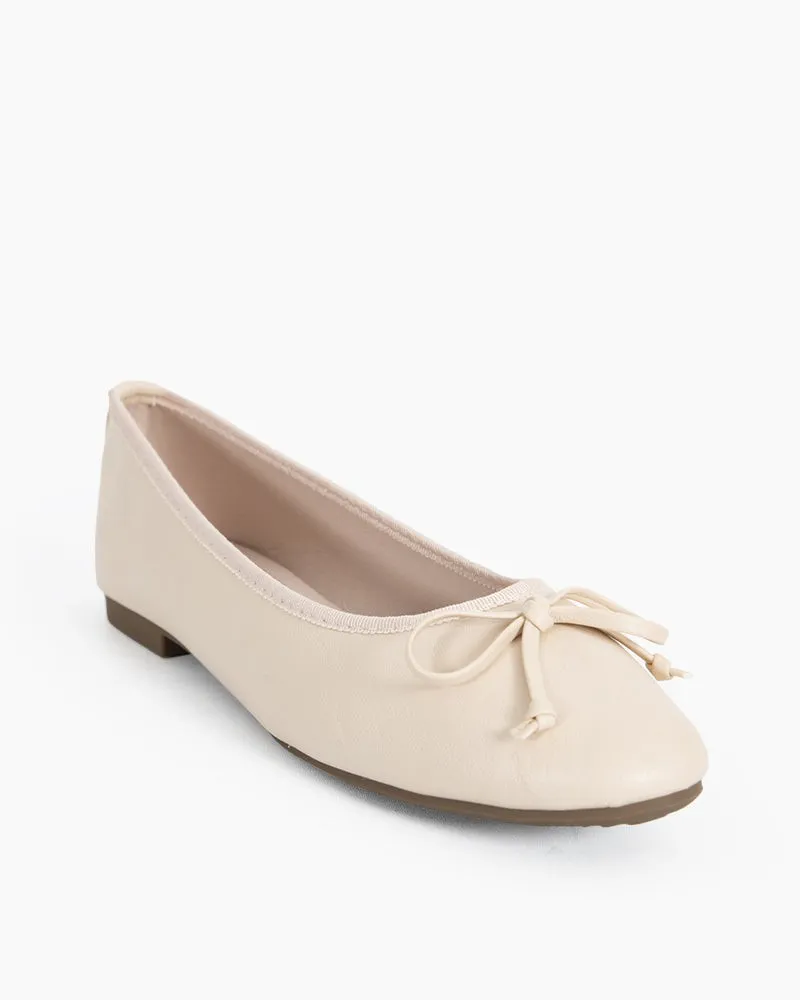 Aurora Leather Round Toe Bow Ballet Flats