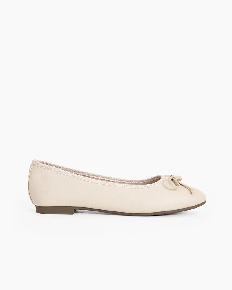 Aurora Leather Round Toe Bow Ballet Flats