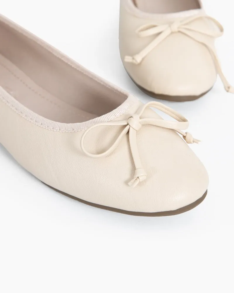 Aurora Leather Round Toe Bow Ballet Flats