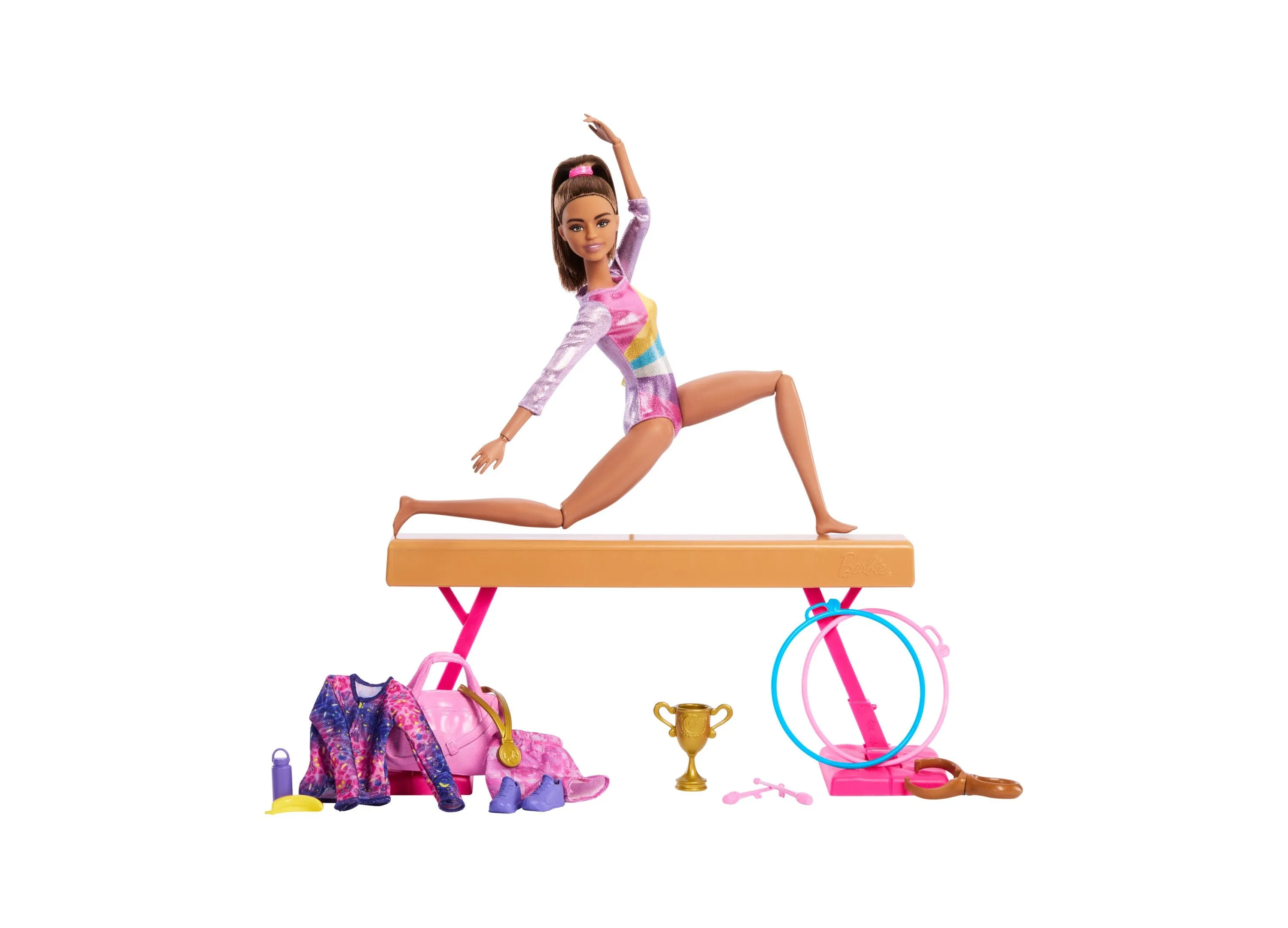 Barbie Gymnastics Play Set - Brunette Fashion Doll with Balance Beam and Accessories