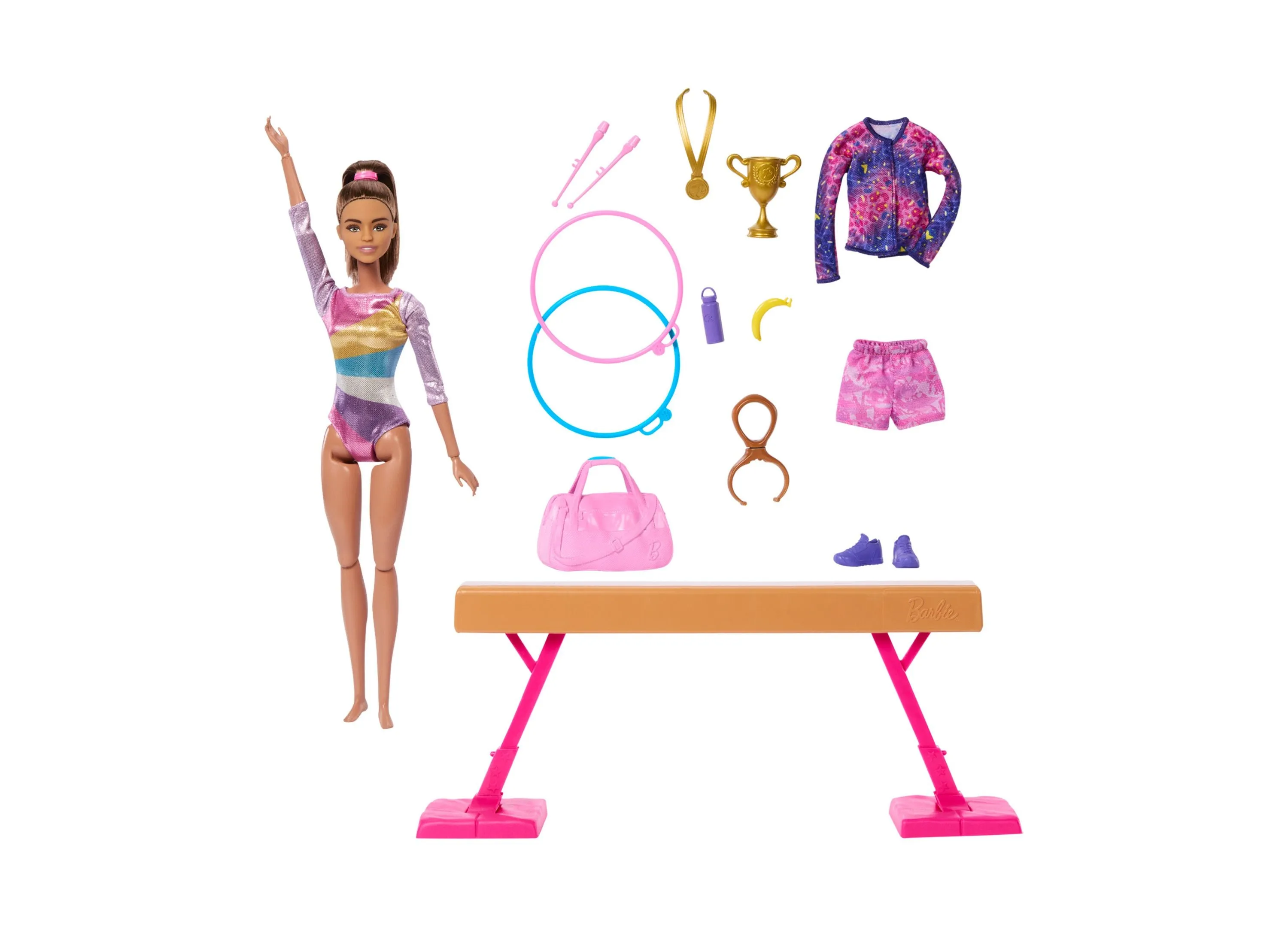 Barbie Gymnastics Play Set - Brunette Fashion Doll with Balance Beam and Accessories