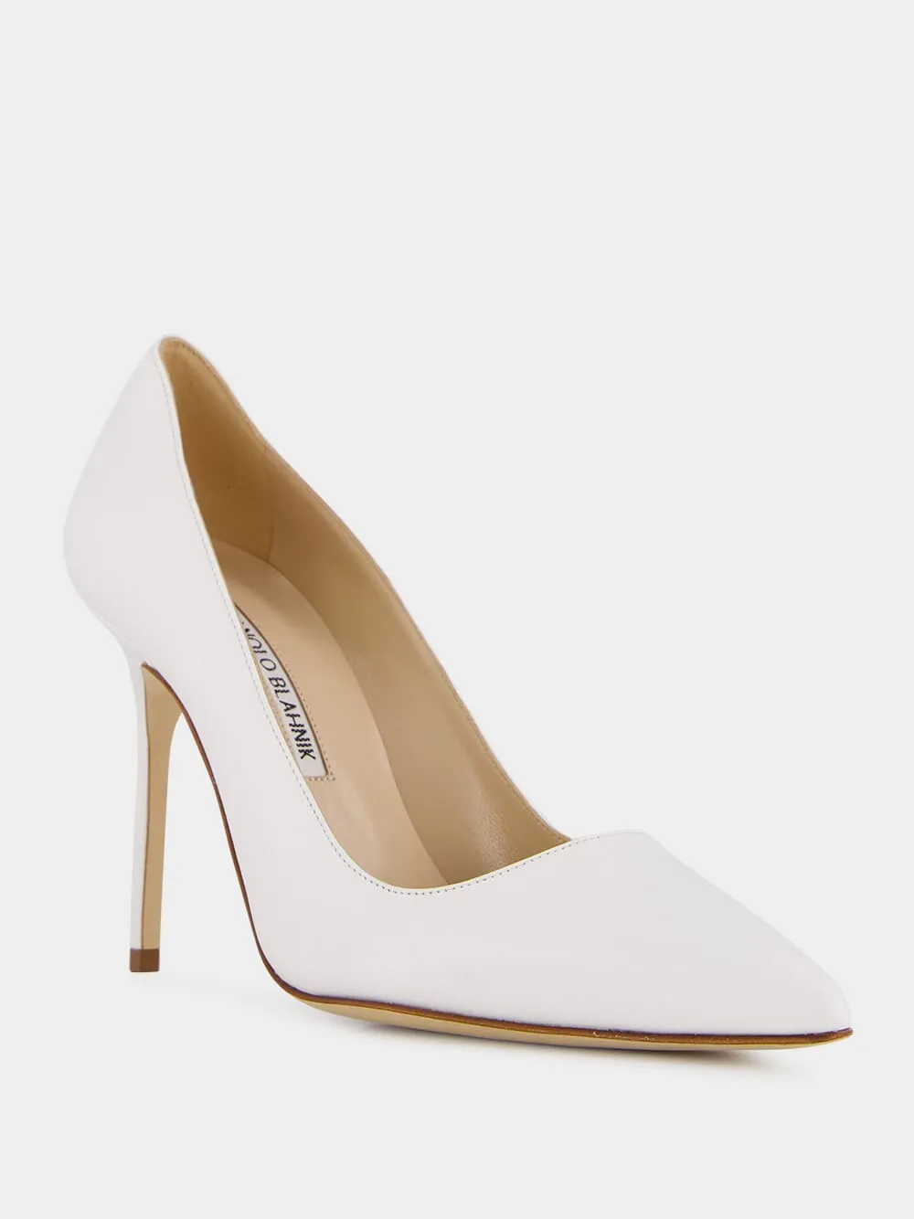 BB White Nappa Leather Pointed Toe Pumps