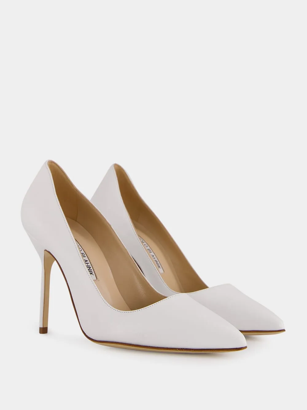 BB White Nappa Leather Pointed Toe Pumps