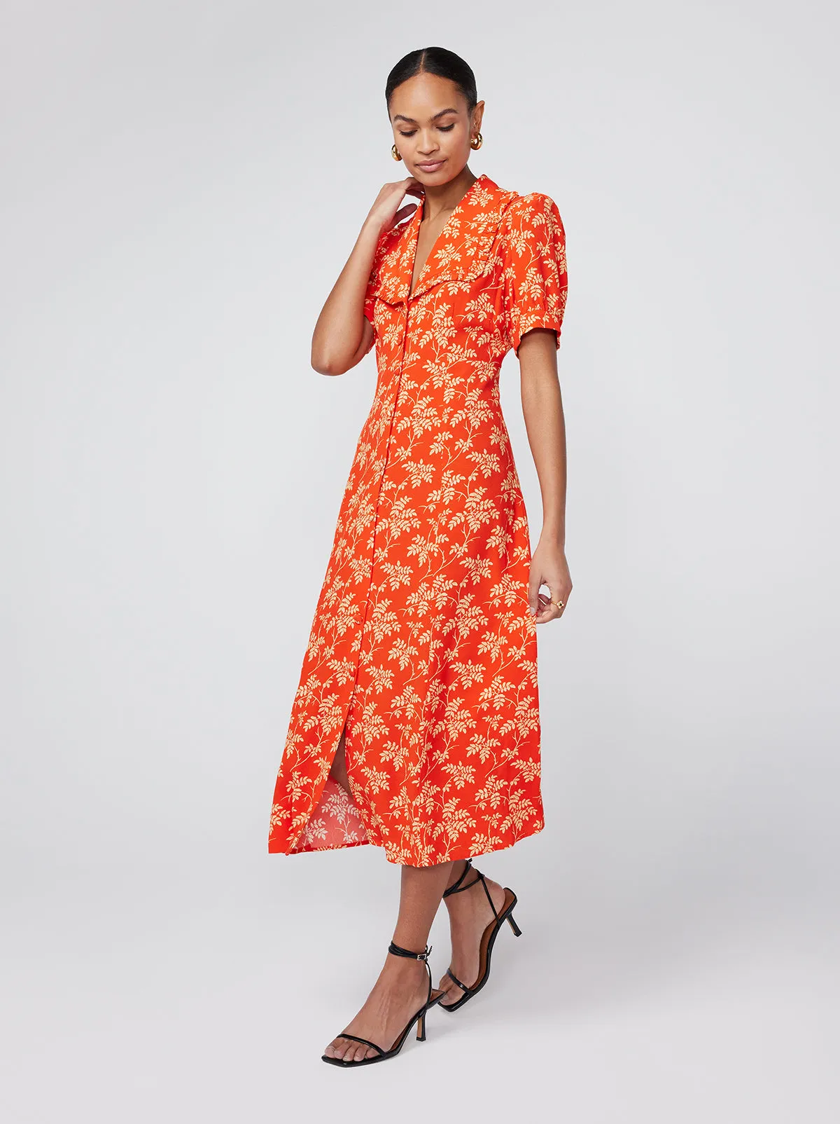 Bethany Chilli Vintage Leaf Print Tea Dress