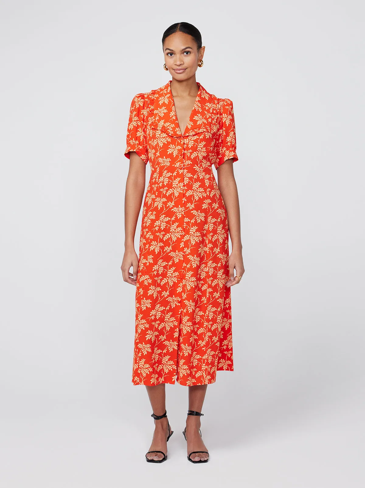 Bethany Chilli Vintage Leaf Print Tea Dress