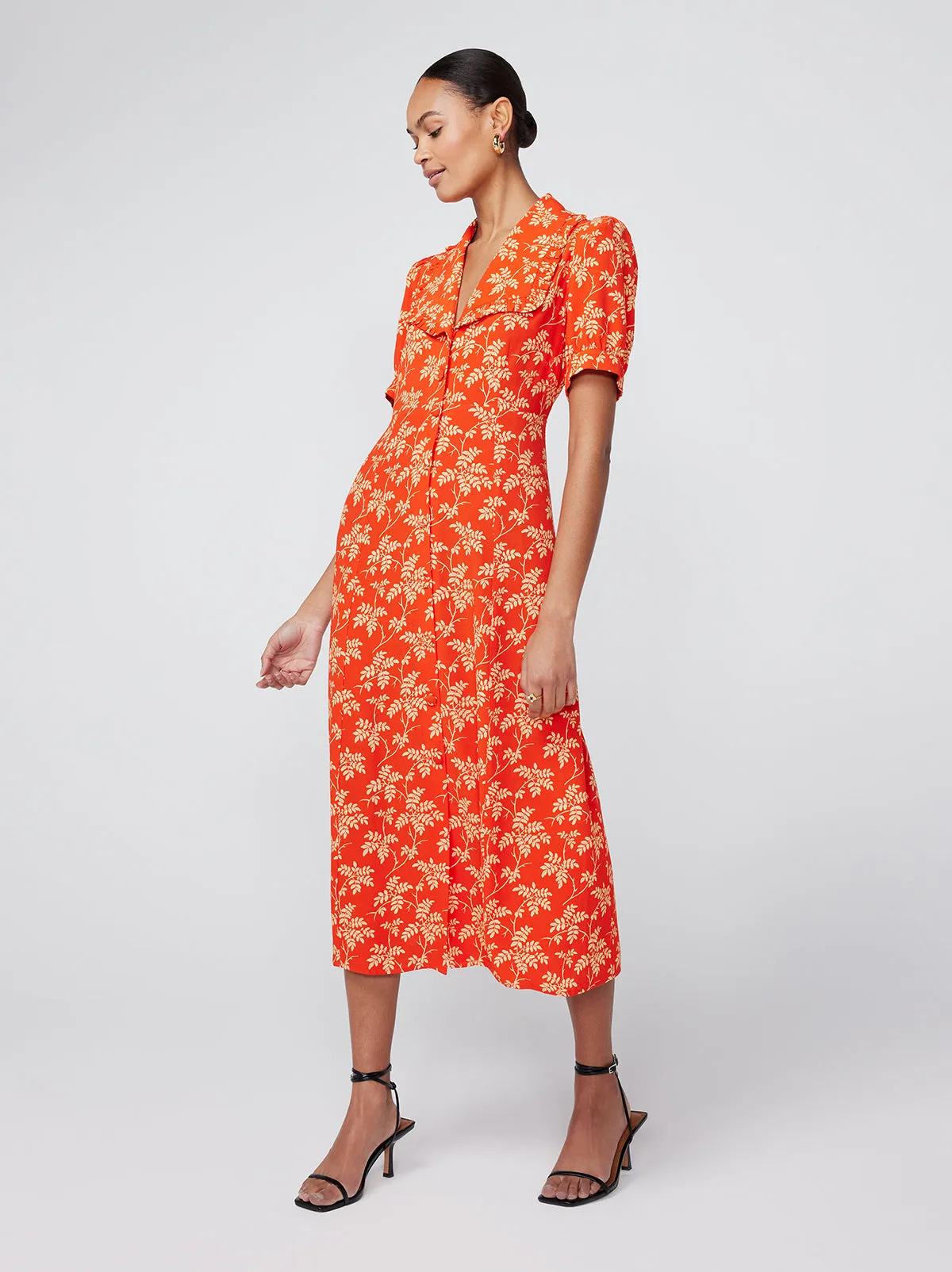 Bethany Chilli Vintage Leaf Print Tea Dress