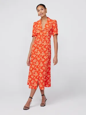 Bethany Chilli Vintage Leaf Print Tea Dress