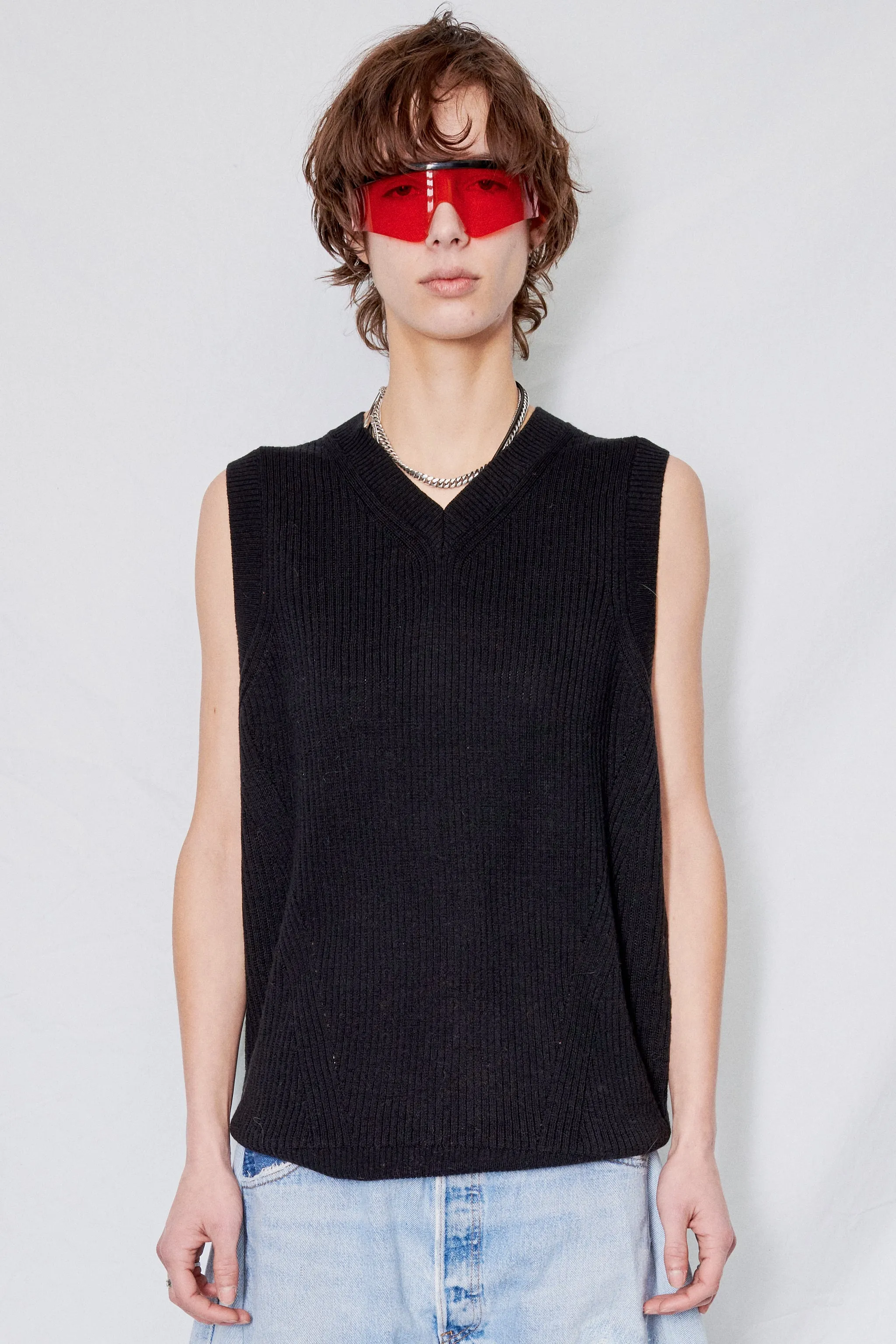 Black Ribbed Merino Wool Vest