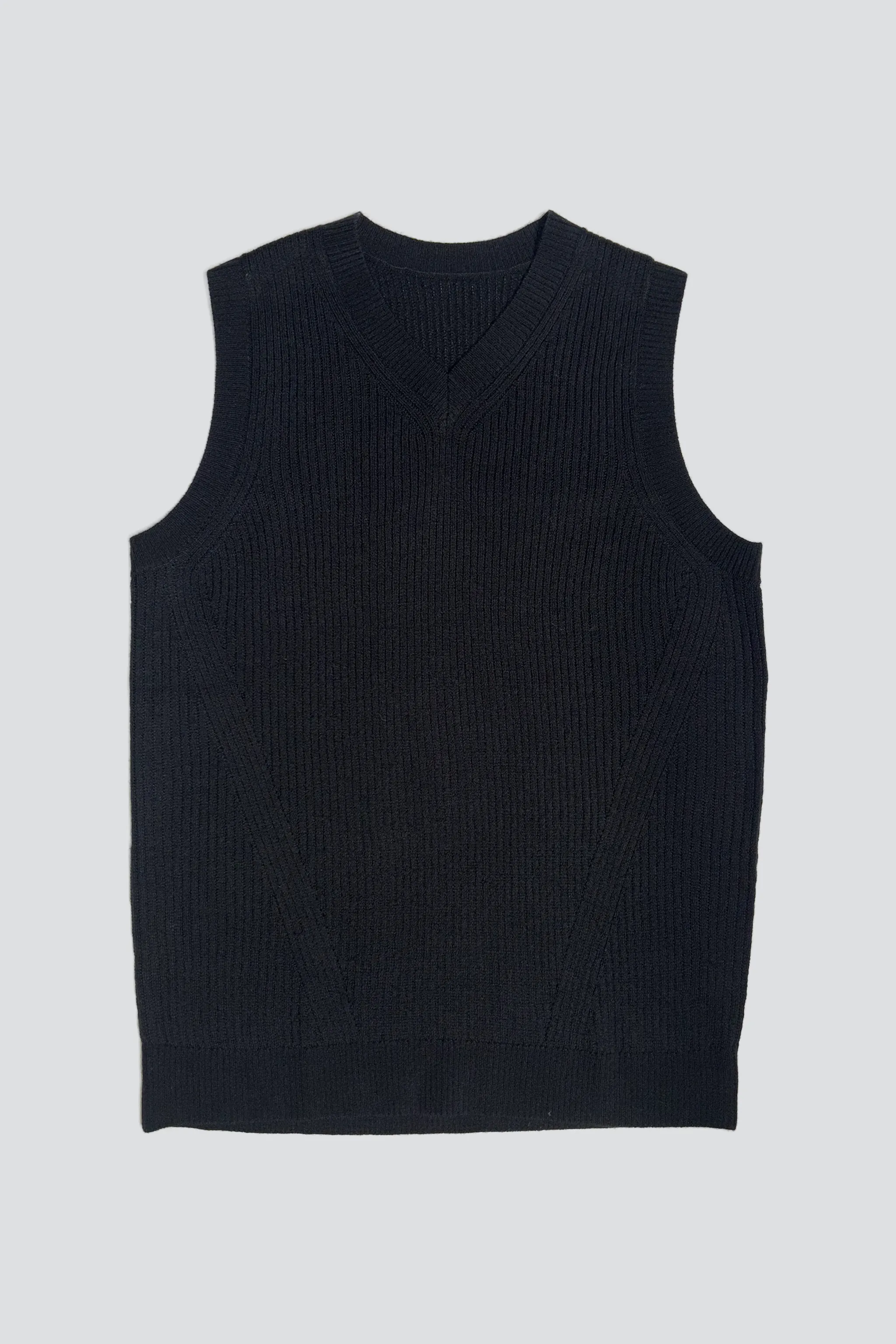 Black Ribbed Merino Wool Vest