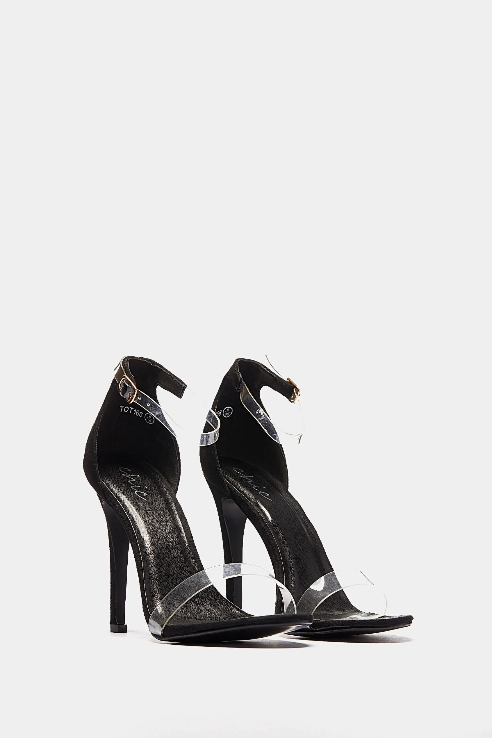 Black Suede High Heel Strappy Pvc Sandals