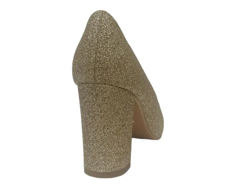 Block Heel Glitter Court Shoes