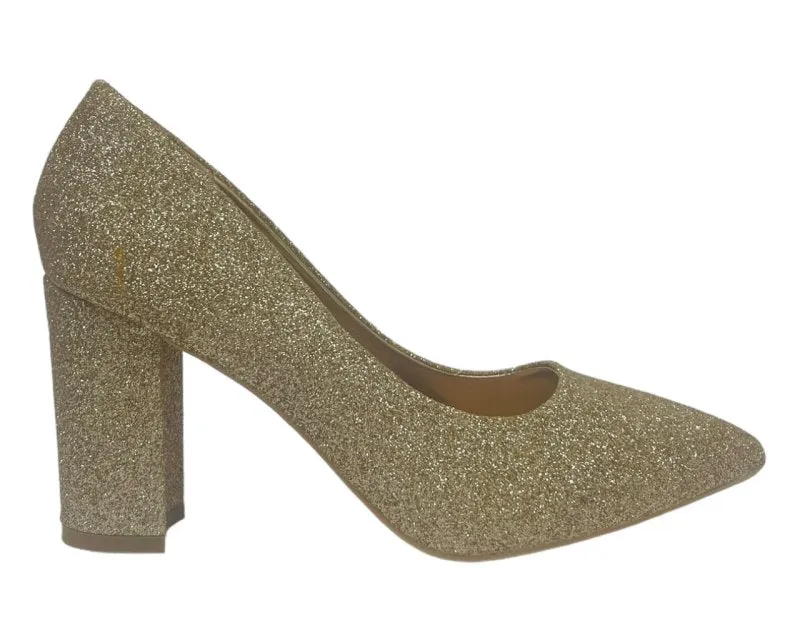 Block Heel Glitter Court Shoes