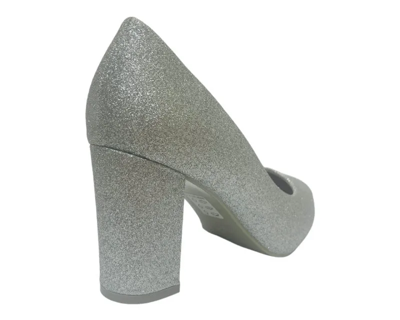 Block Heel Glitter Court Shoes