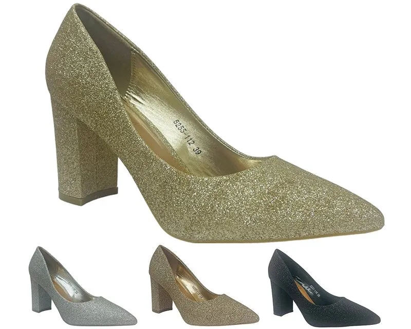 Block Heel Glitter Court Shoes