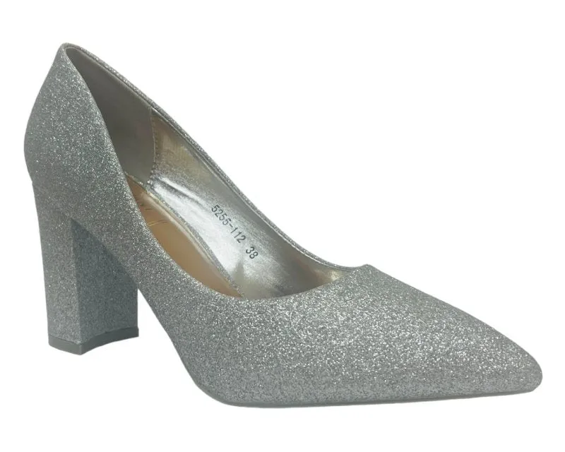 Block Heel Glitter Court Shoes