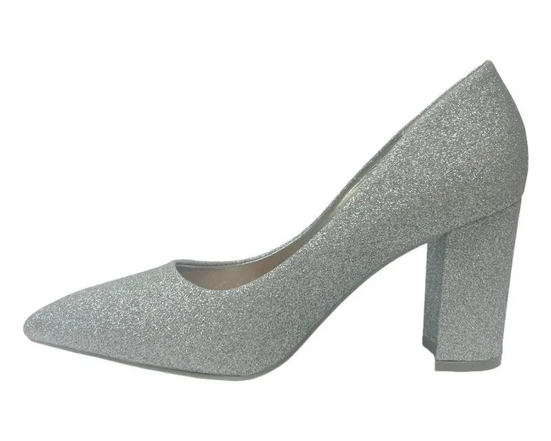 Block Heel Glitter Court Shoes