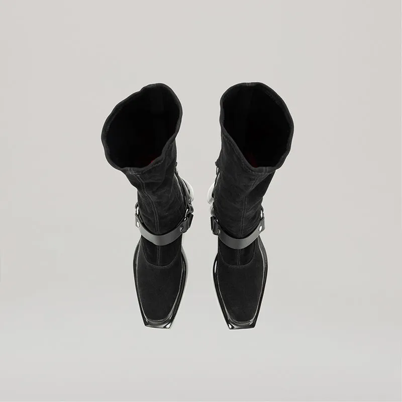 both - GANG KNEE BOOTS-BLACK