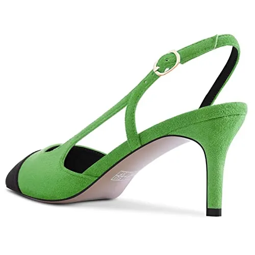 Castamere Women Pointed Toe Slip-on Slingback Sandals Mid Stiletto Heel Classic 2.6 Inches Heels Green