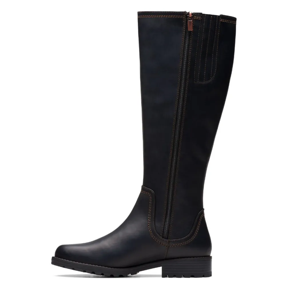 Clarks Aspra Hi Black Leather Knee-High Boot (Women's)