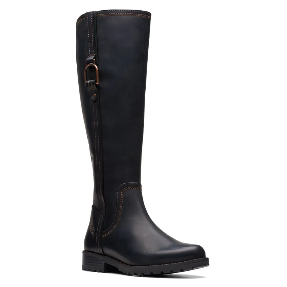 Clarks Aspra Hi Black Leather Knee-High Boot (Women's)