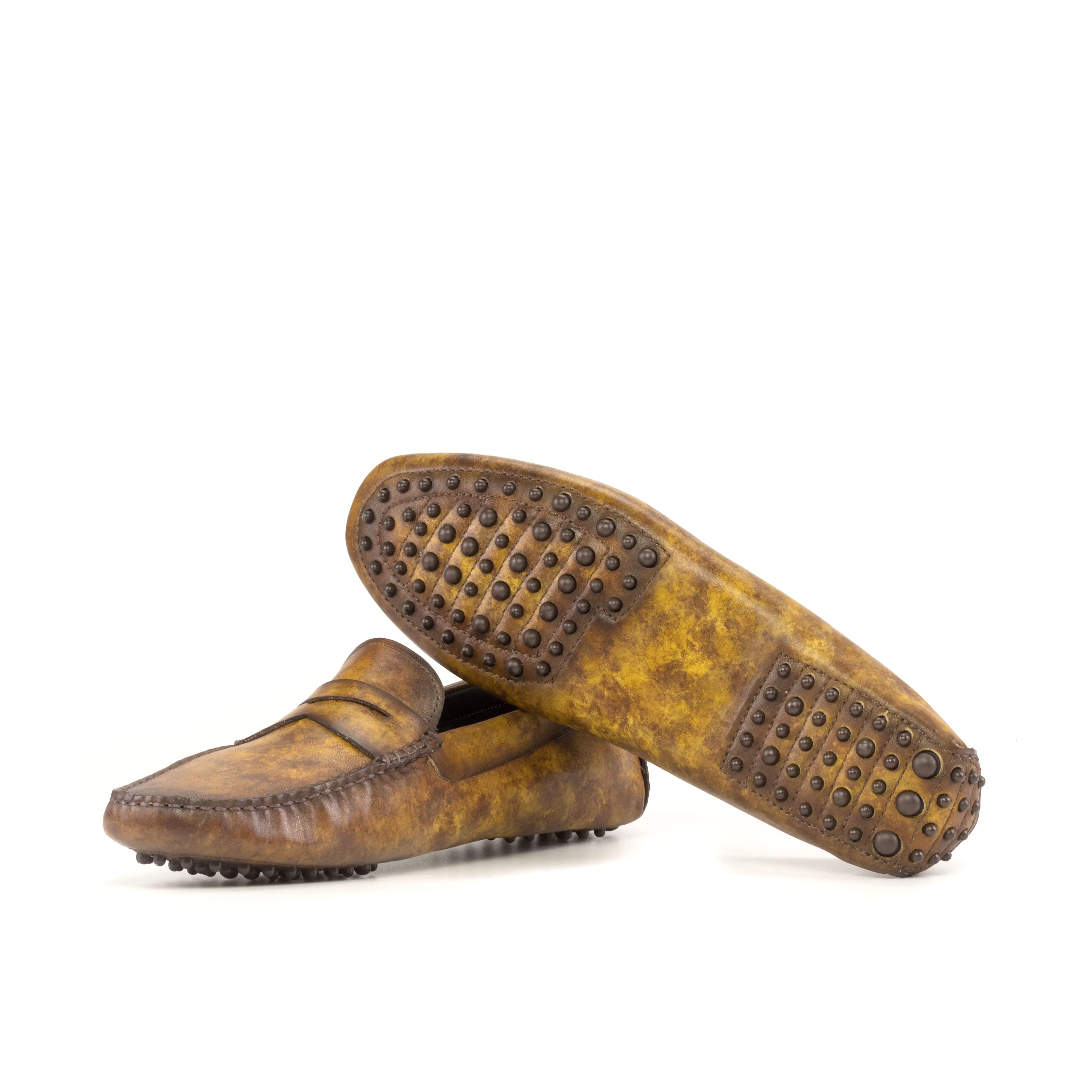 Cognac Marbled Patina Leather Driving Shoes