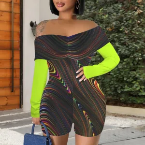 Colorful Creations by KTJ 01-02  Designer Off Shoulder Pleated Long Sleeve Romper