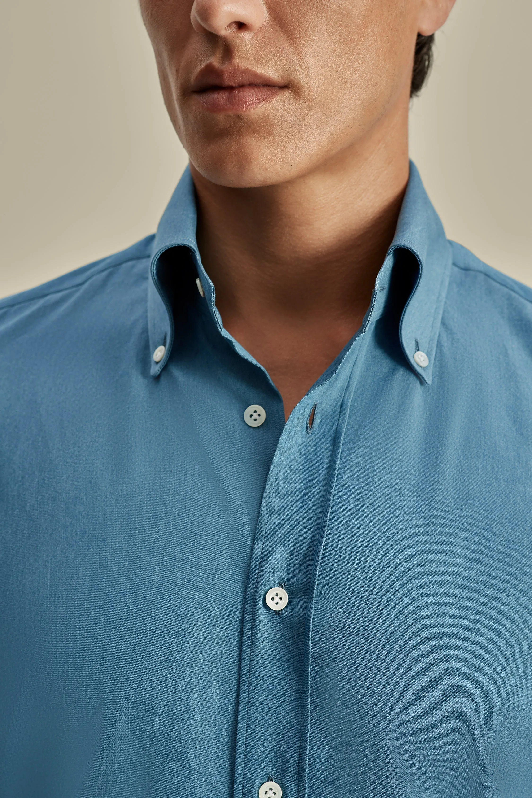 Cotton Chambray Button Down Collar Shirt