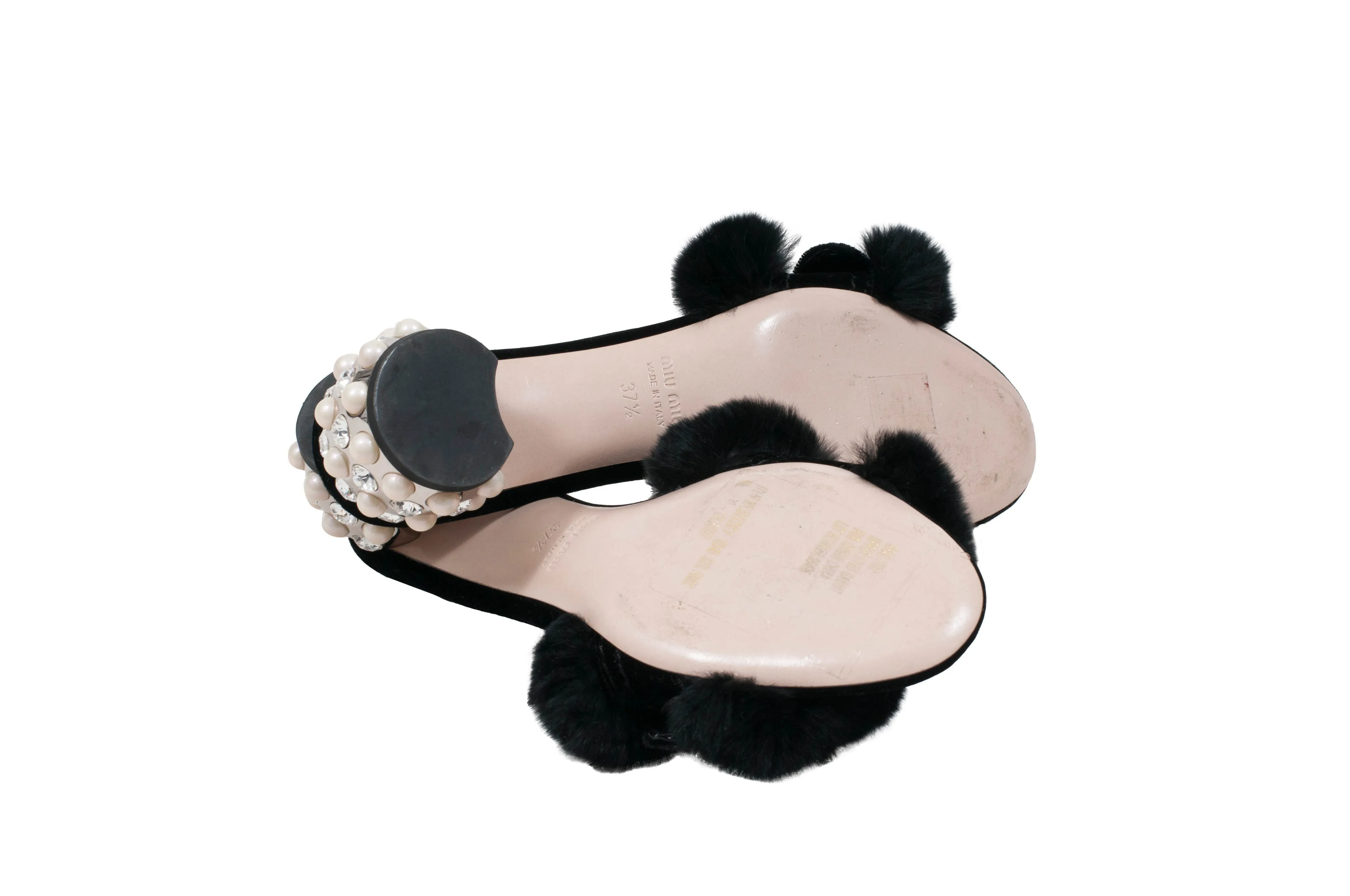 Crystal Embellished Satin And Rabbit Fur Slide Mules