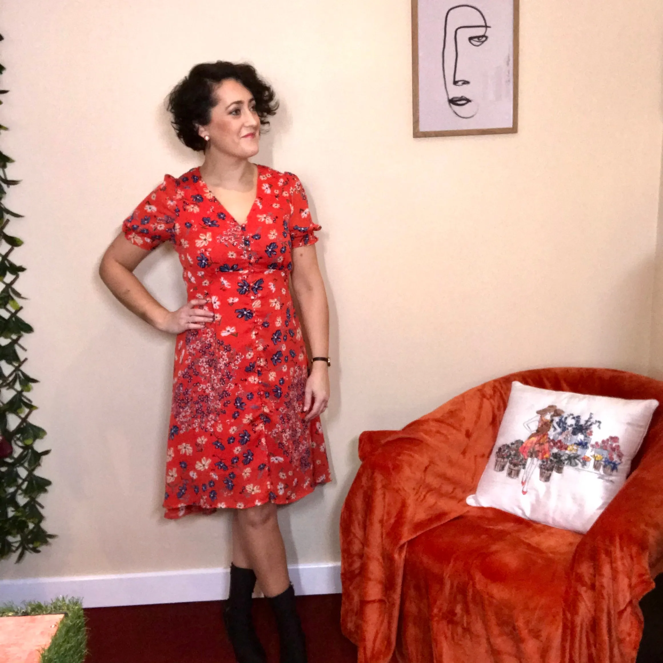 Debra Red Print Tea Dress