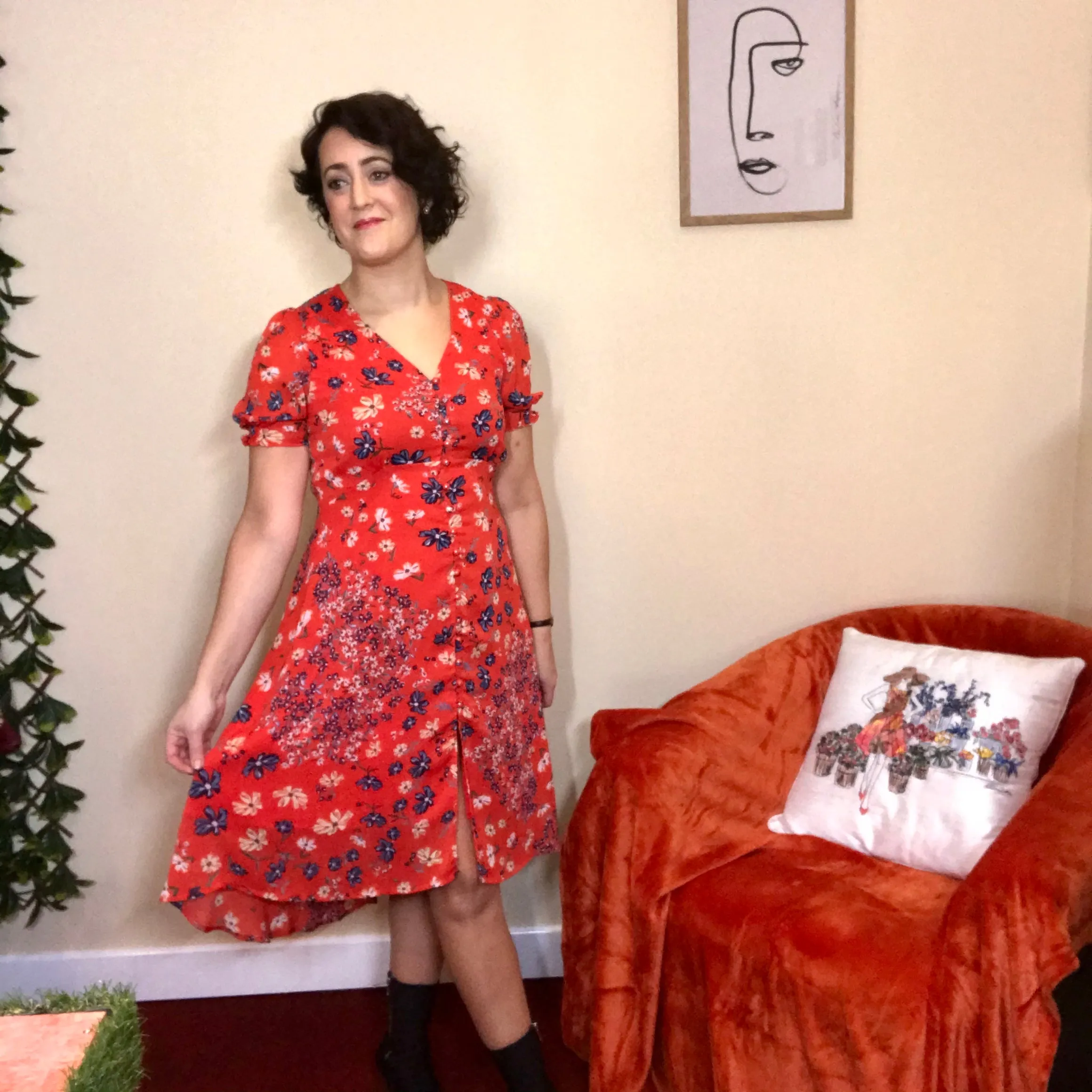 Debra Red Print Tea Dress